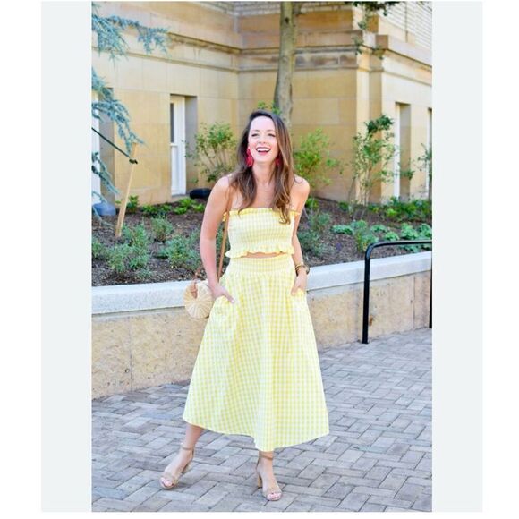 Zara Women’s Blogger Favorite Yellow White Gingham Bandeau High Waisted Full Mid - Picture 16 of 16